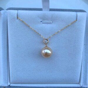 18k diamond south sea golden pearl pendant necklace 12.2mm